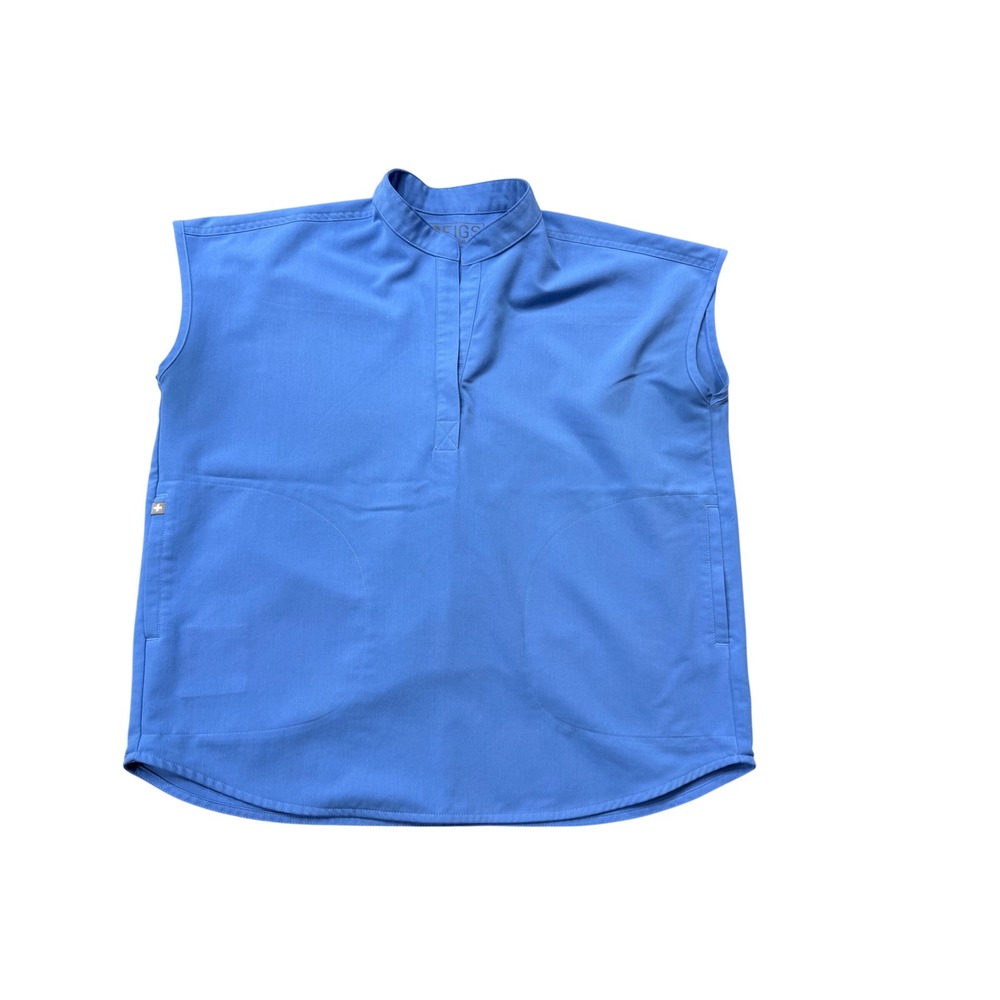 Figs Scrub Top Womens Small Blue Excellent Sleeveless Mandarin Collar Pockets
